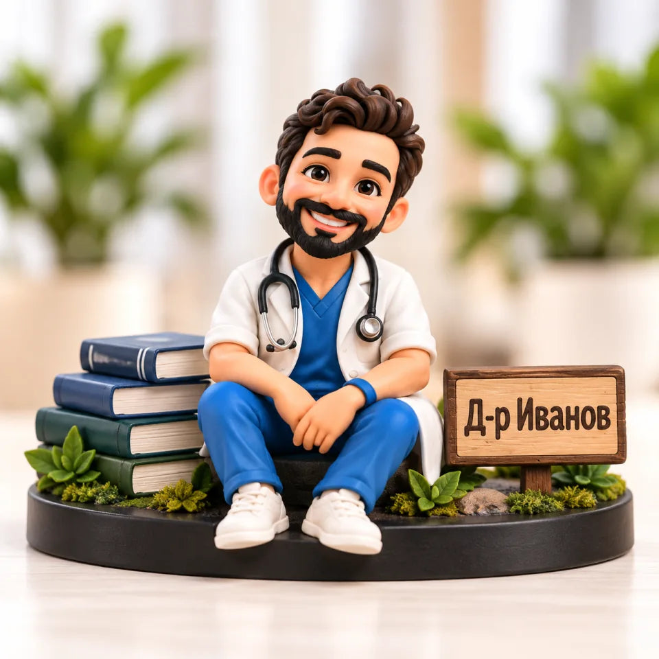 Figurină personalizată de medic cu cărți